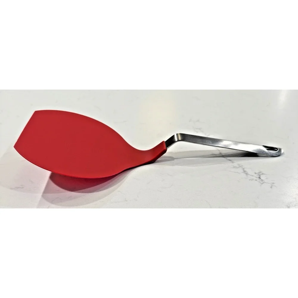 CRATE & BARREL Rust Proof Stainless Silicone Red Wide Flipper Turner Spatula